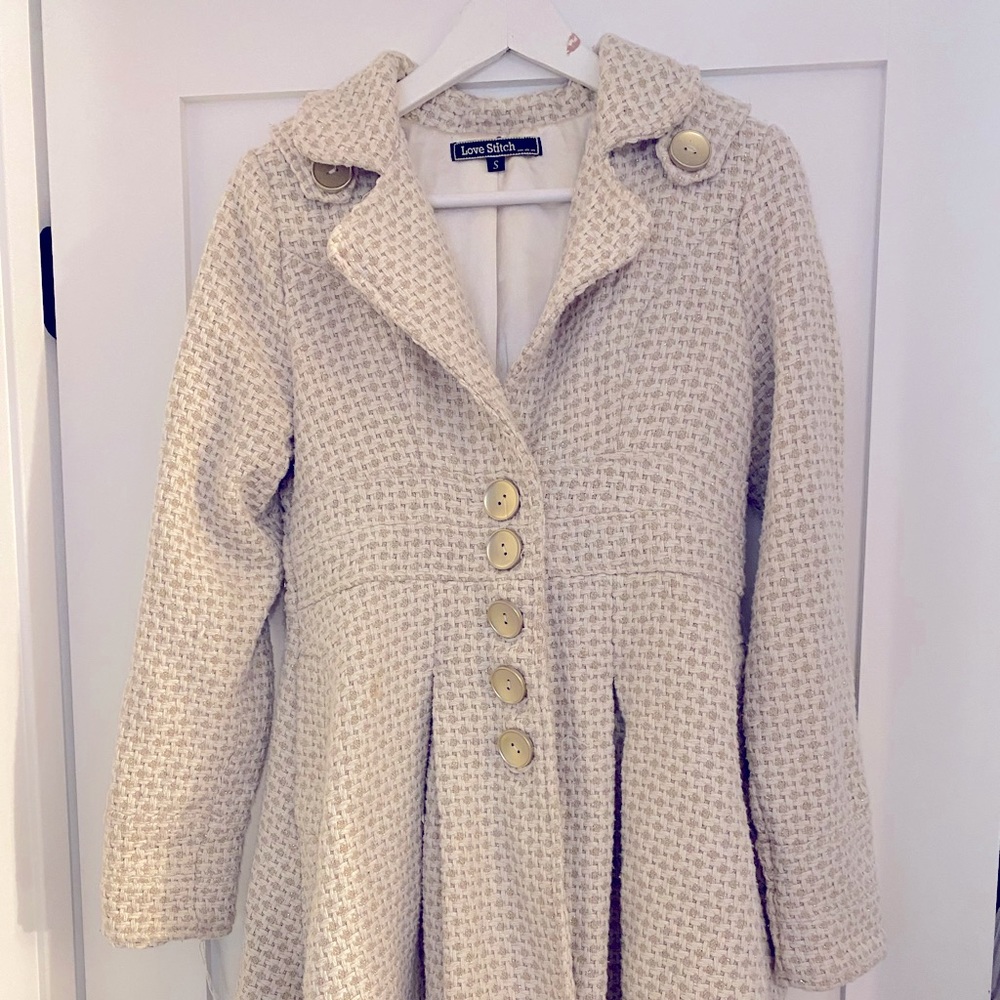 Love Stitch Ivory Knit Coat w/ Gold Detail